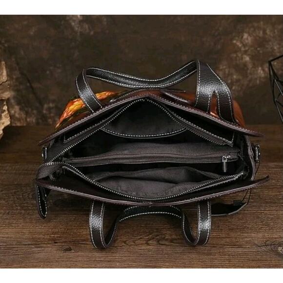 Genuine Leather Embossed Floral Garden Butterfly Artsy Handbag NEW Boho - Picture 13 of 14